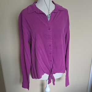 NEW Cloth & Stone Long Sleeve Tie Front Button Down Shirt Magenta Purple - M